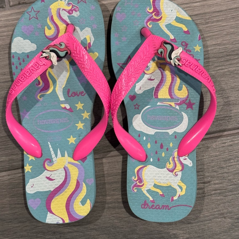 Havaianas Kids Flip Flops - Pink and Blue Unicorn Design